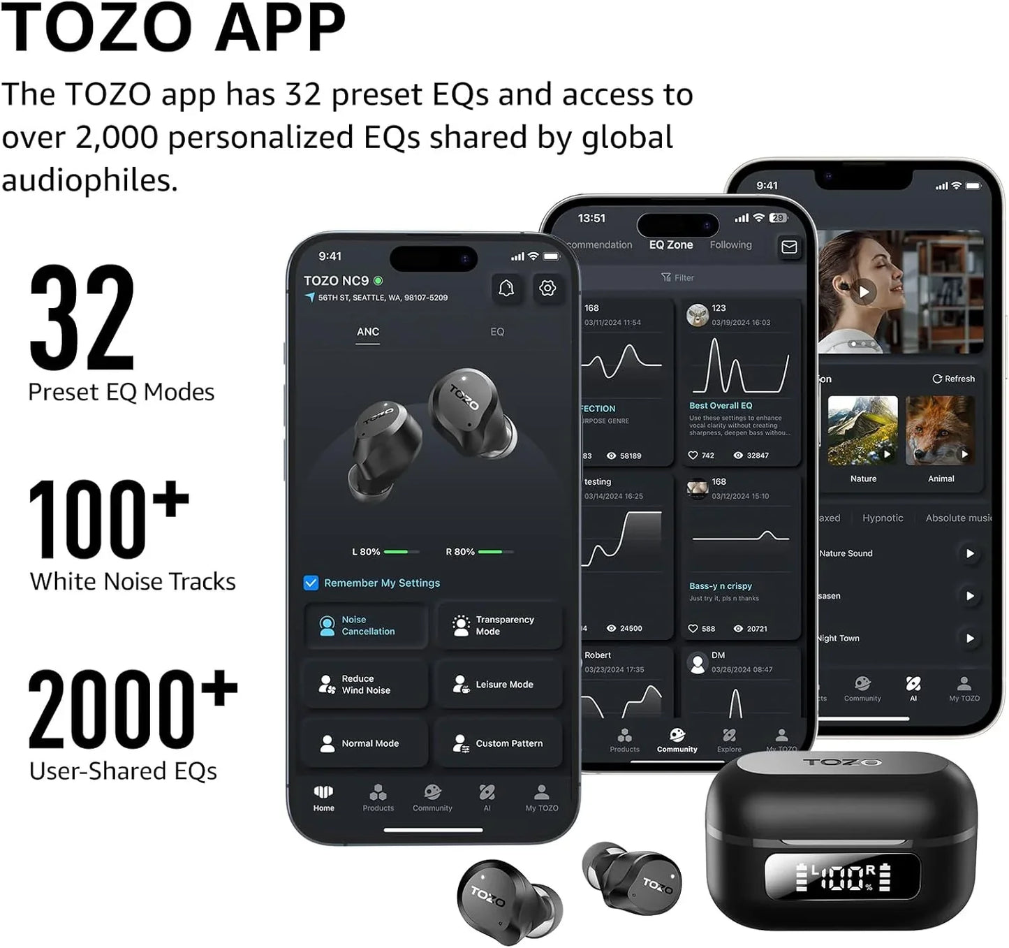 TOZO AeroSound Hybrid Active Noise Cancelling Wireless Earbuds