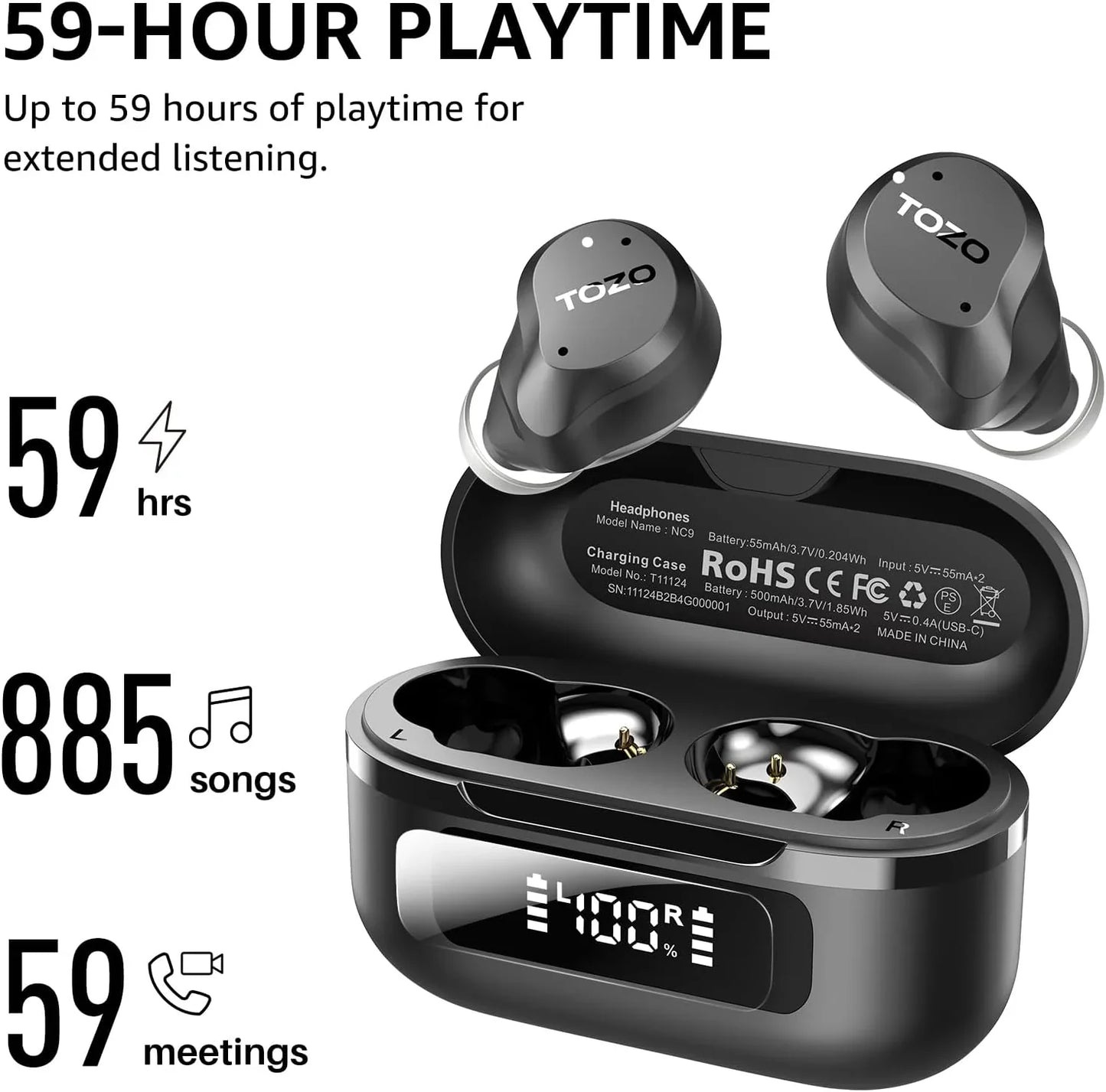 TOZO AeroSound Hybrid Active Noise Cancelling Wireless Earbuds