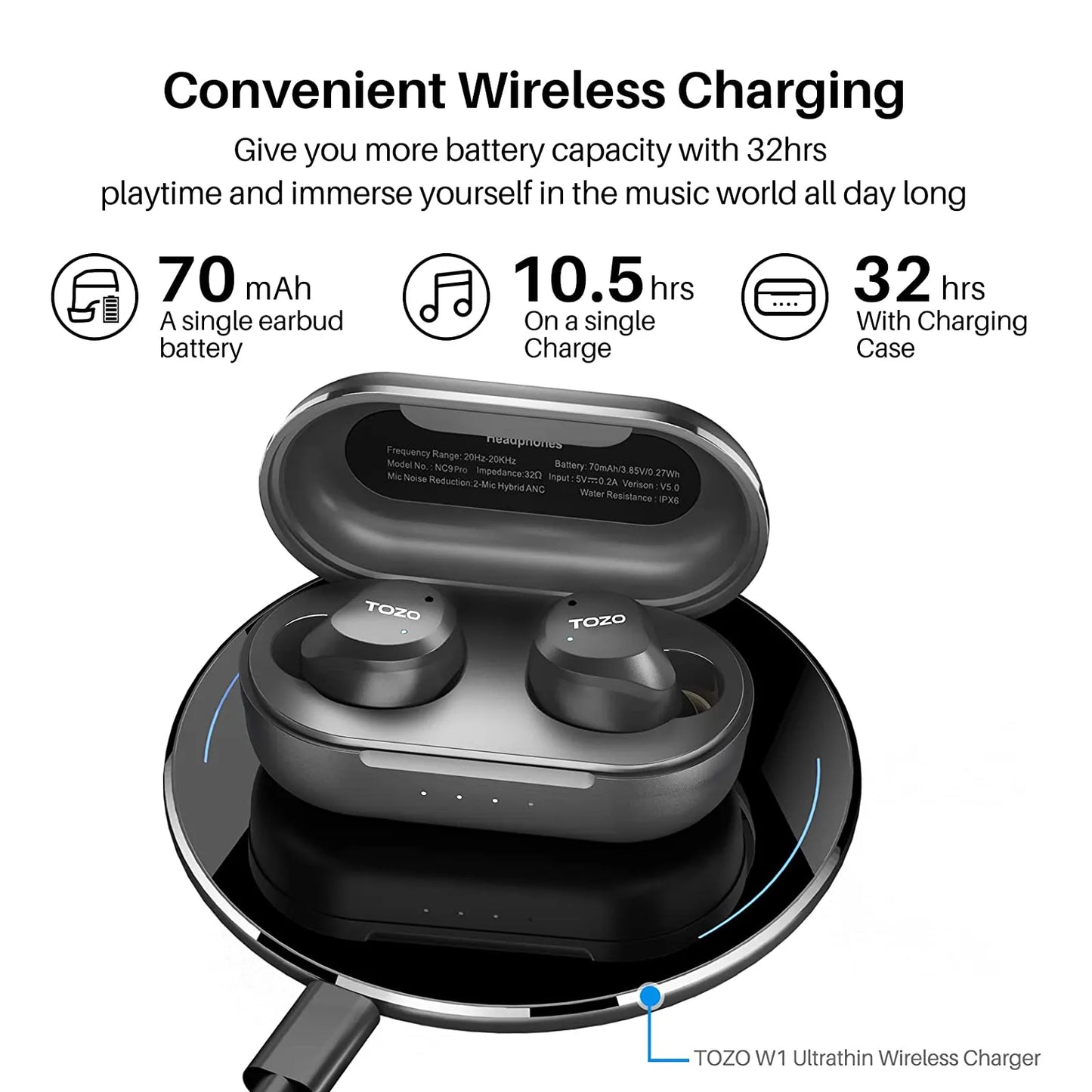 TOZO NC9 Pro Hybrid Active Noise Cancelling Wireless Earbuds