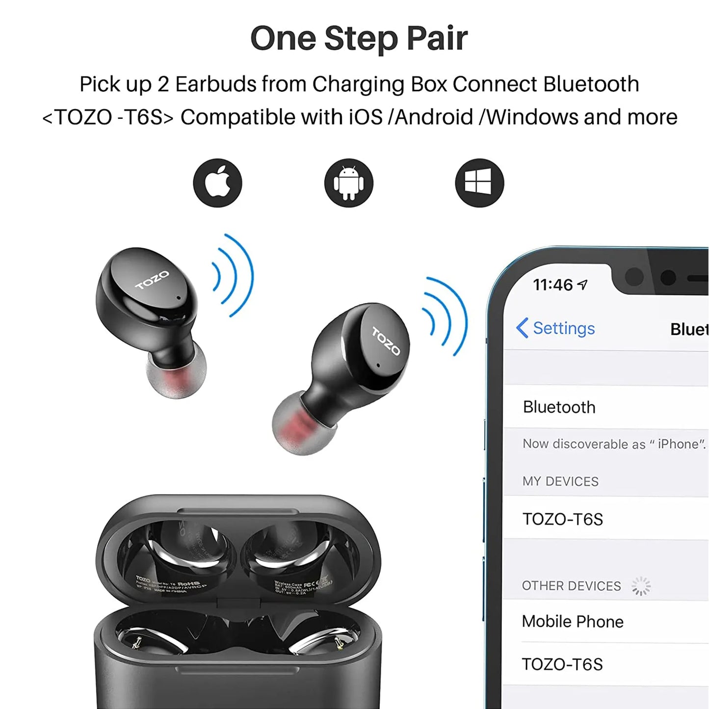 TOZO T6S True Wireless Earbuds IPX8 Waterproof