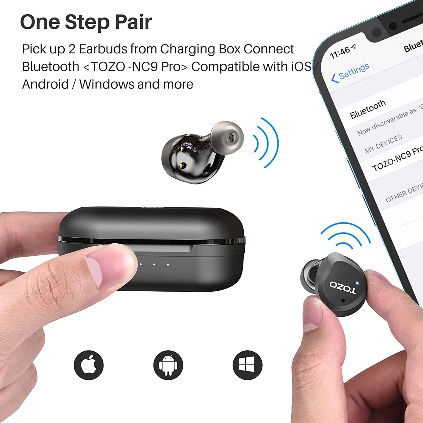 TOZO NC9 Pro Hybrid Active Noise Cancelling Wireless Earbuds
